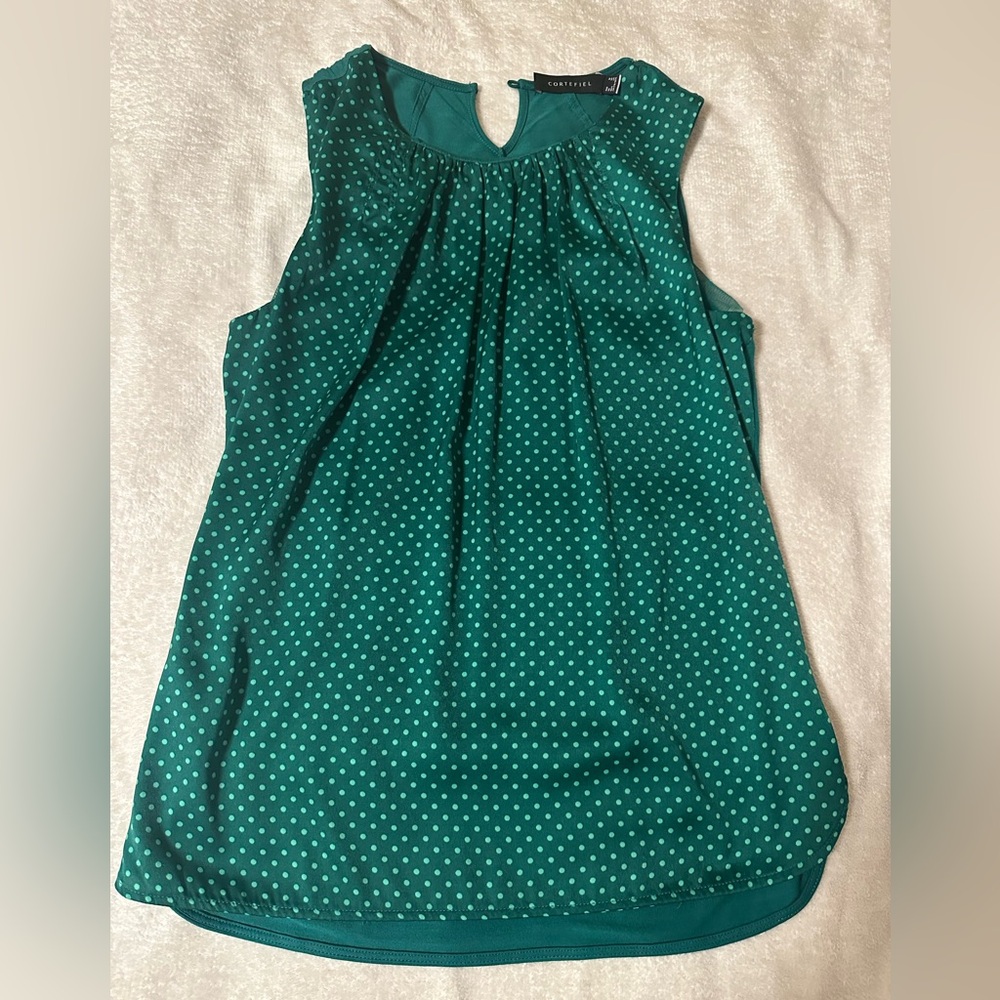 Cortefiel Teal Polka Dot Top